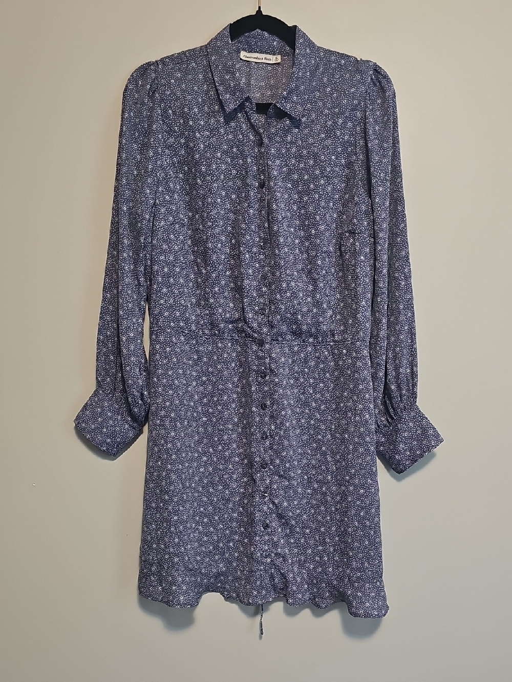 Abercrombie & Fitch Navy Floral Long-Sleeve Button Dress